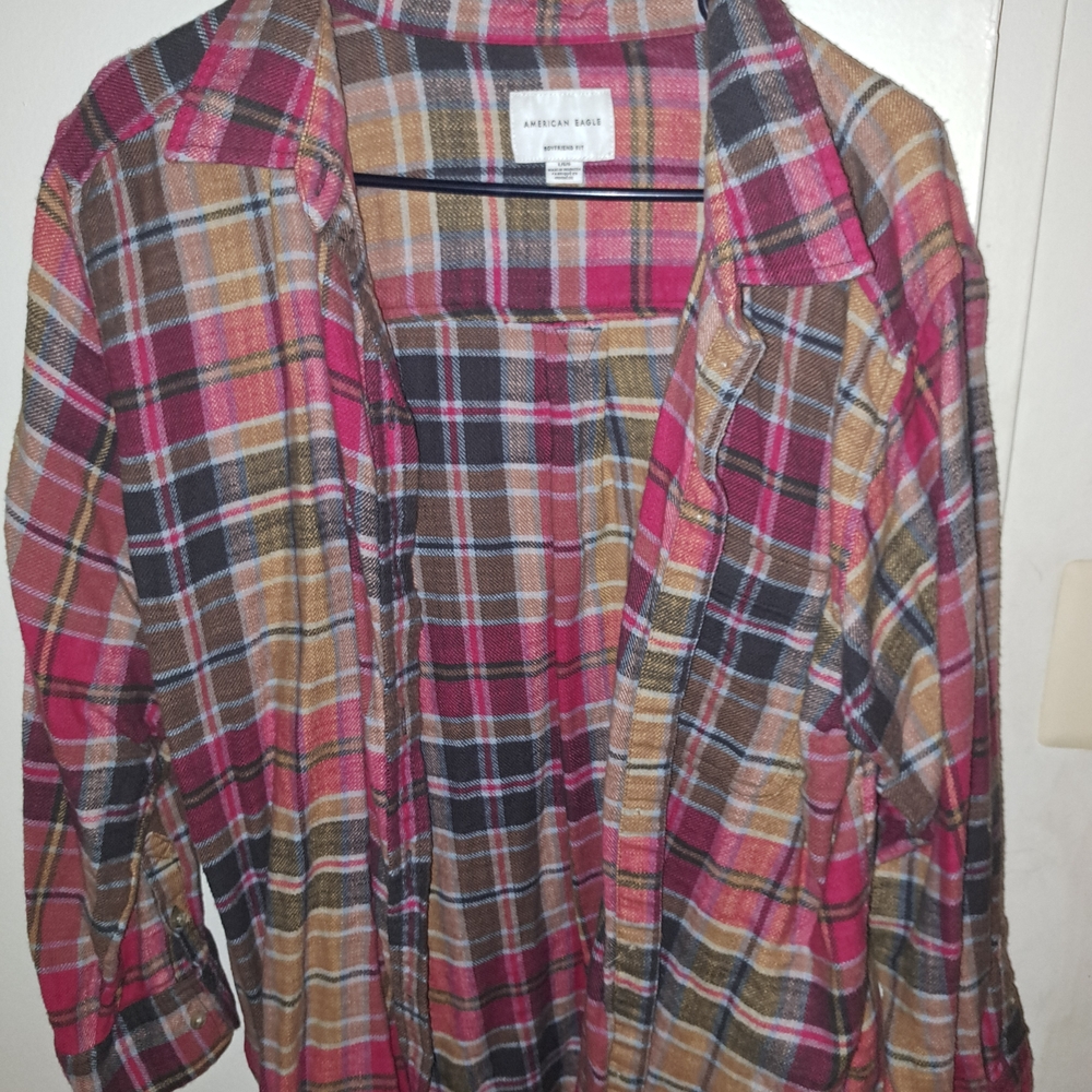 American Eagle Multicolor Plaid Boyfriend Shirt